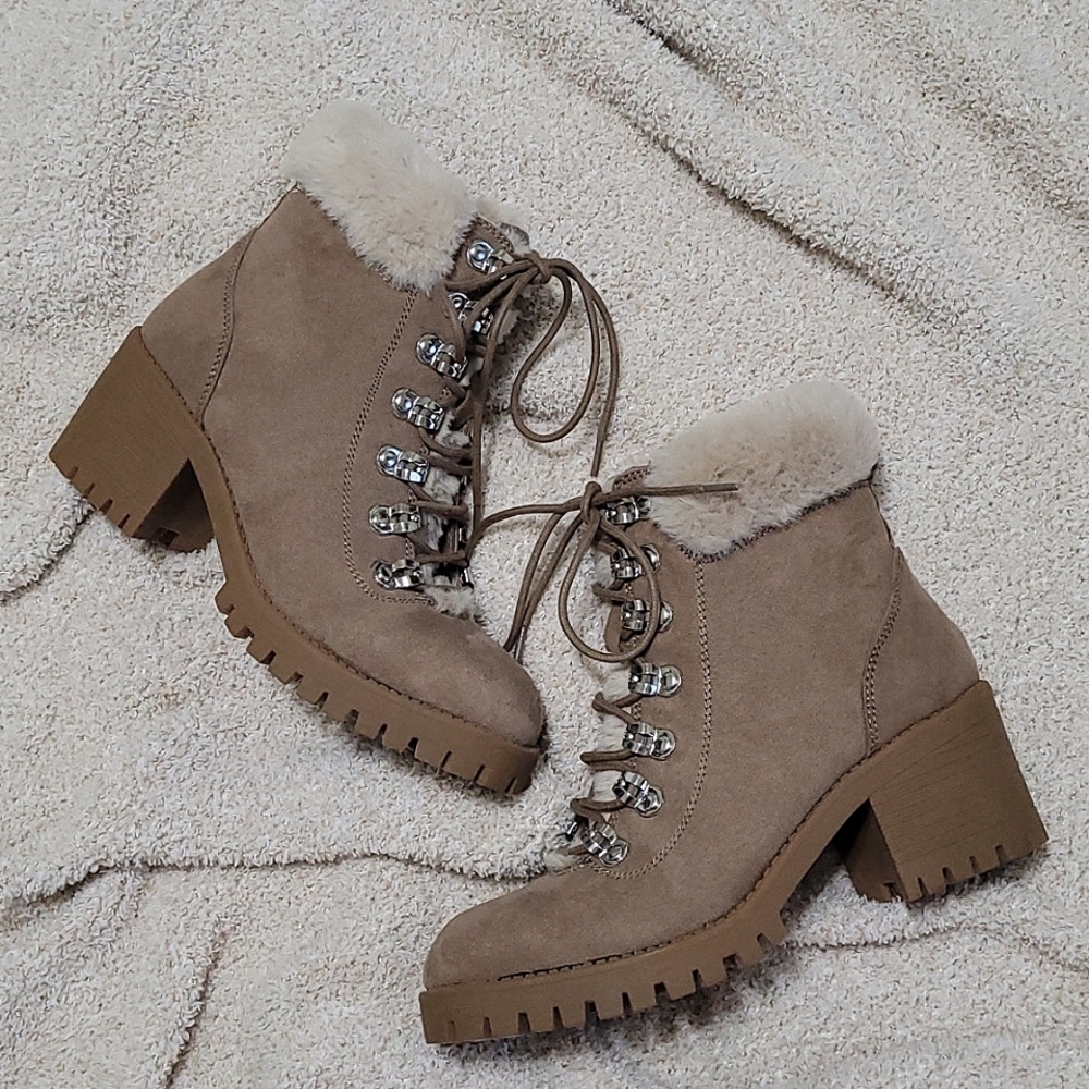 Madden girl size 6 1/2 taupe fur hiker bootie
